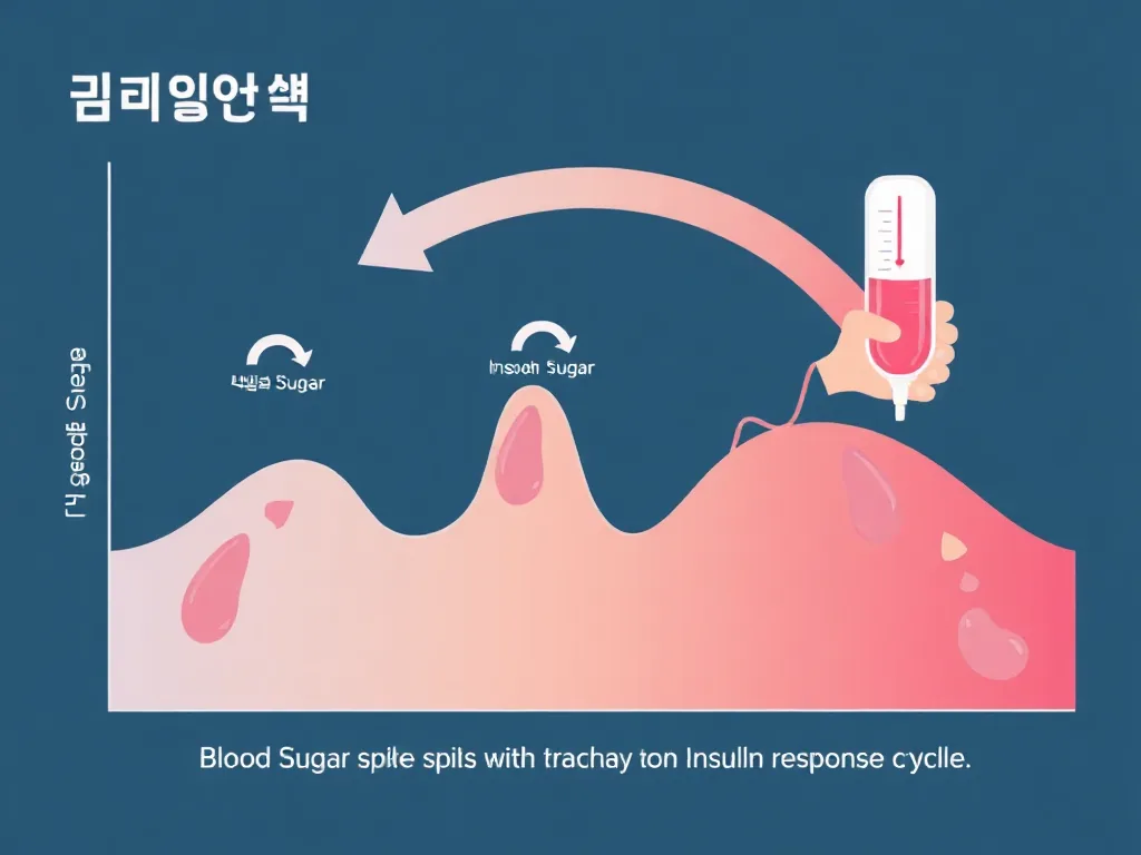 혈당 스파이크와 인슐린 반응을 설명하는 그래픽 일러스트레이션