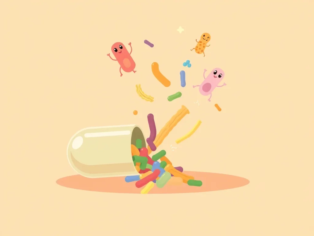 프로바이오틱스 캡슐에서 퍼져나가는 유익균 이미지