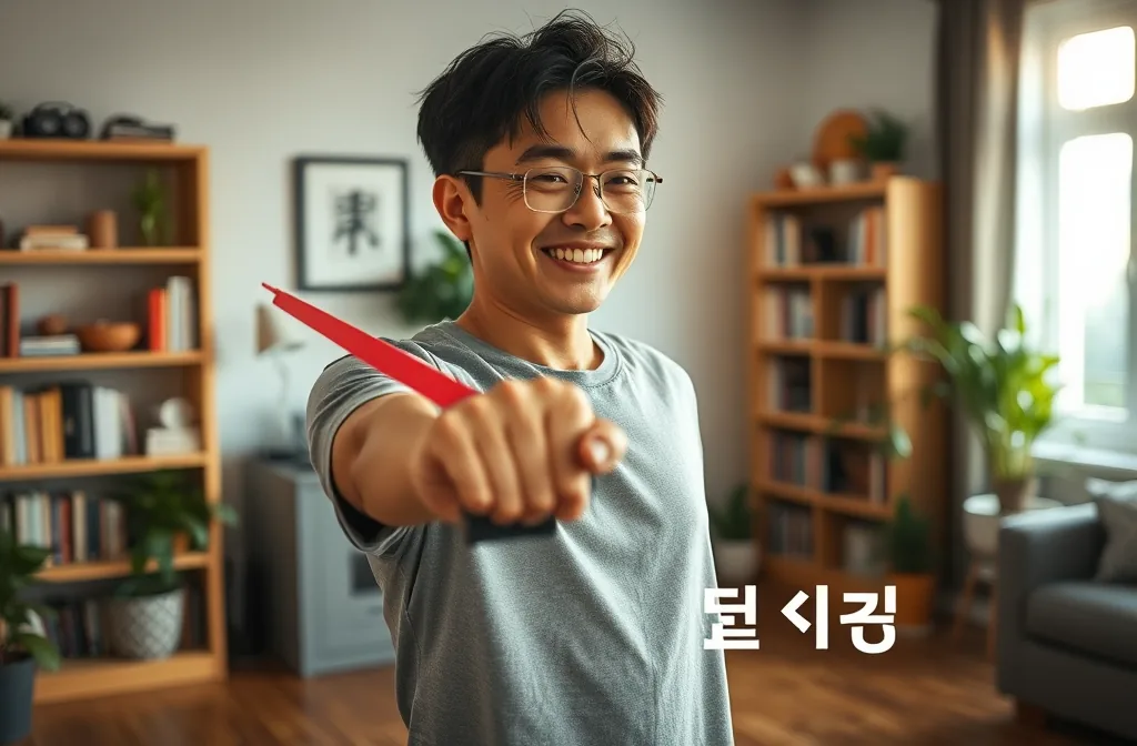 집에서 탄력 밴드 운동을 하는 사람