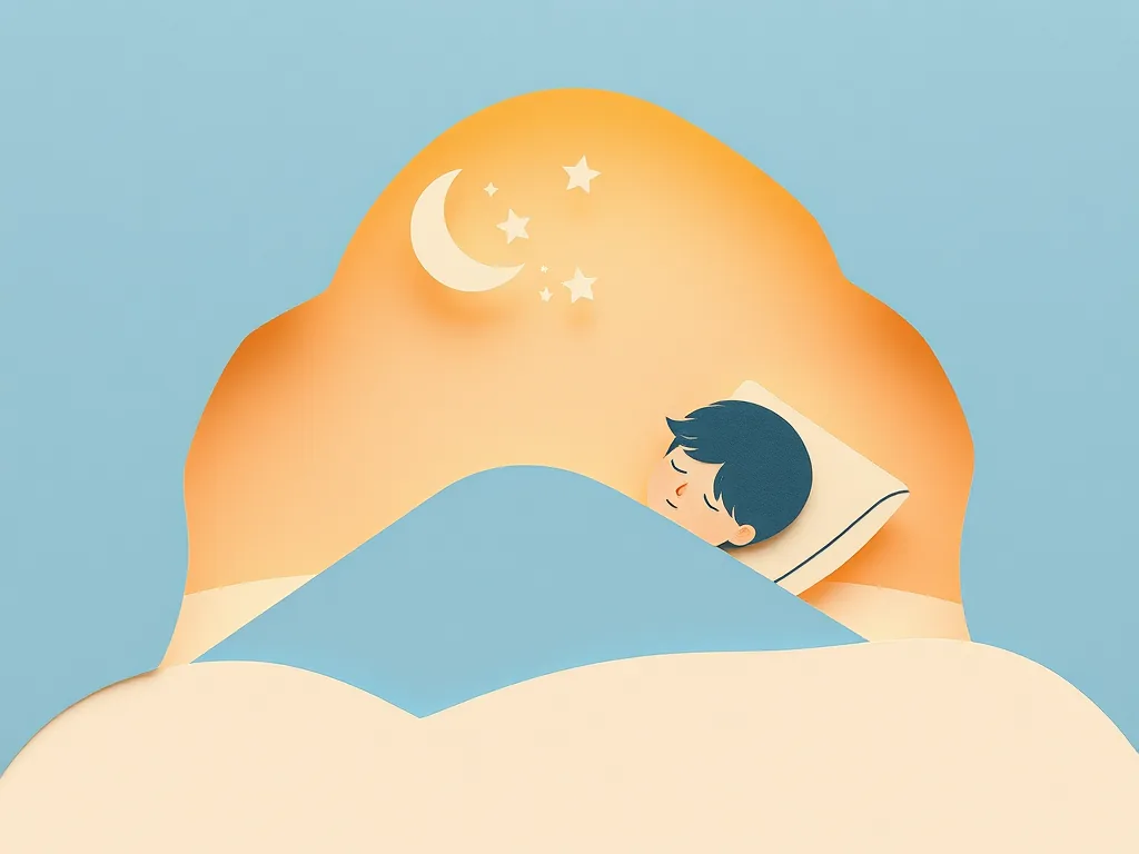 달과 별이 떠 있는 밤, 침대에서 평화롭게 잠자는 사람