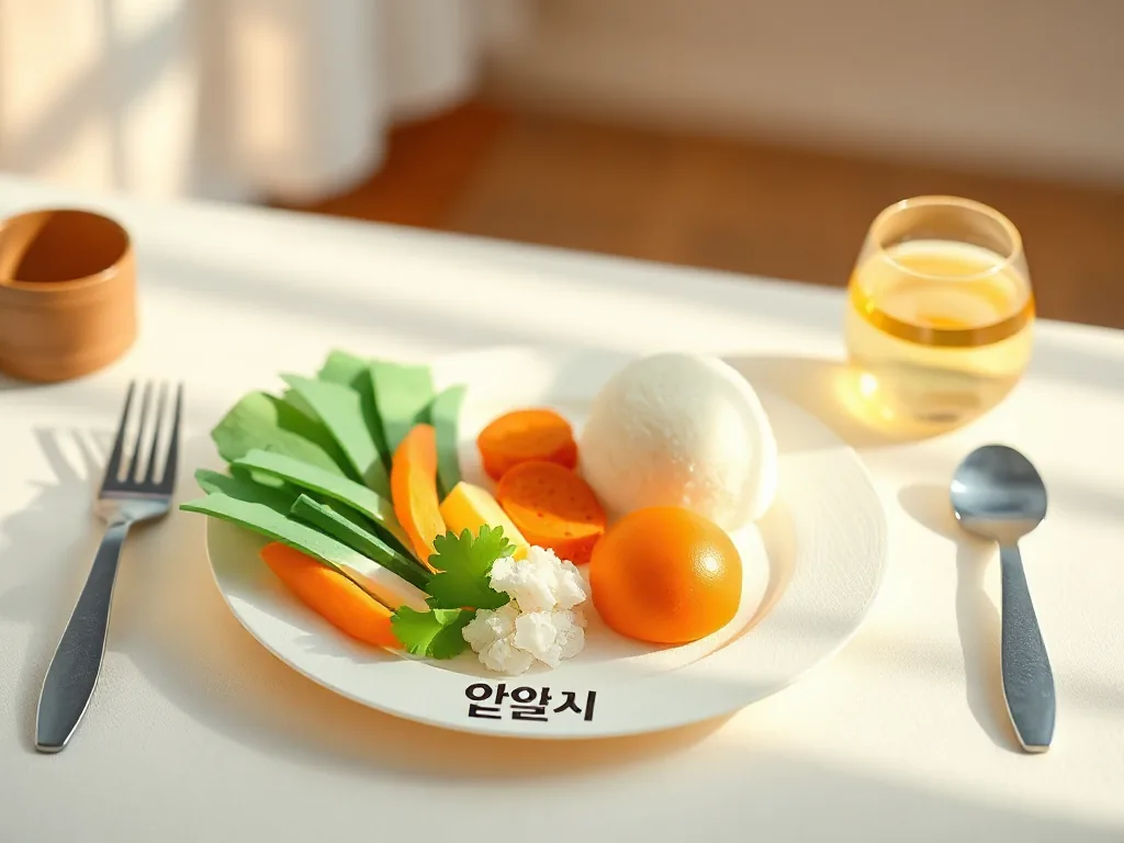 채소, 단백질, 밥 순서로 구성된 식사 접시 일러스트