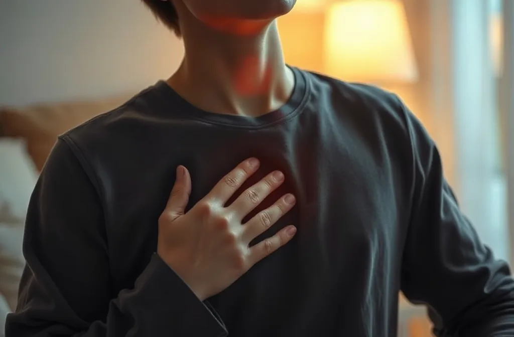 잠들기 전 천천히 호흡하며 마음을 가라앉히는 모습의 따뜻한 일러스트