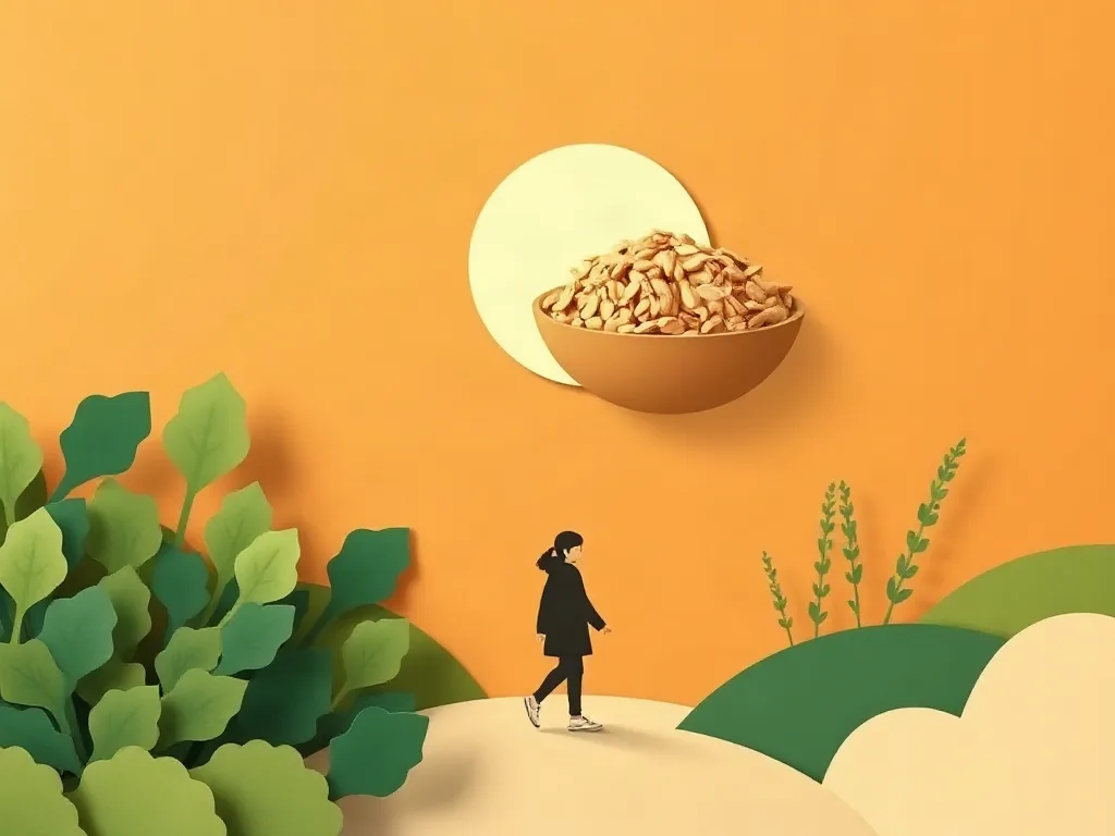 채소와 잡곡과 함께 아침 산책하는 사람의 일러스트