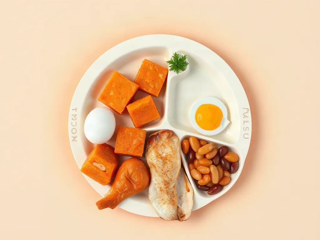 하루 단백질을 여러 소량으로 나눠 담은 식단 접시