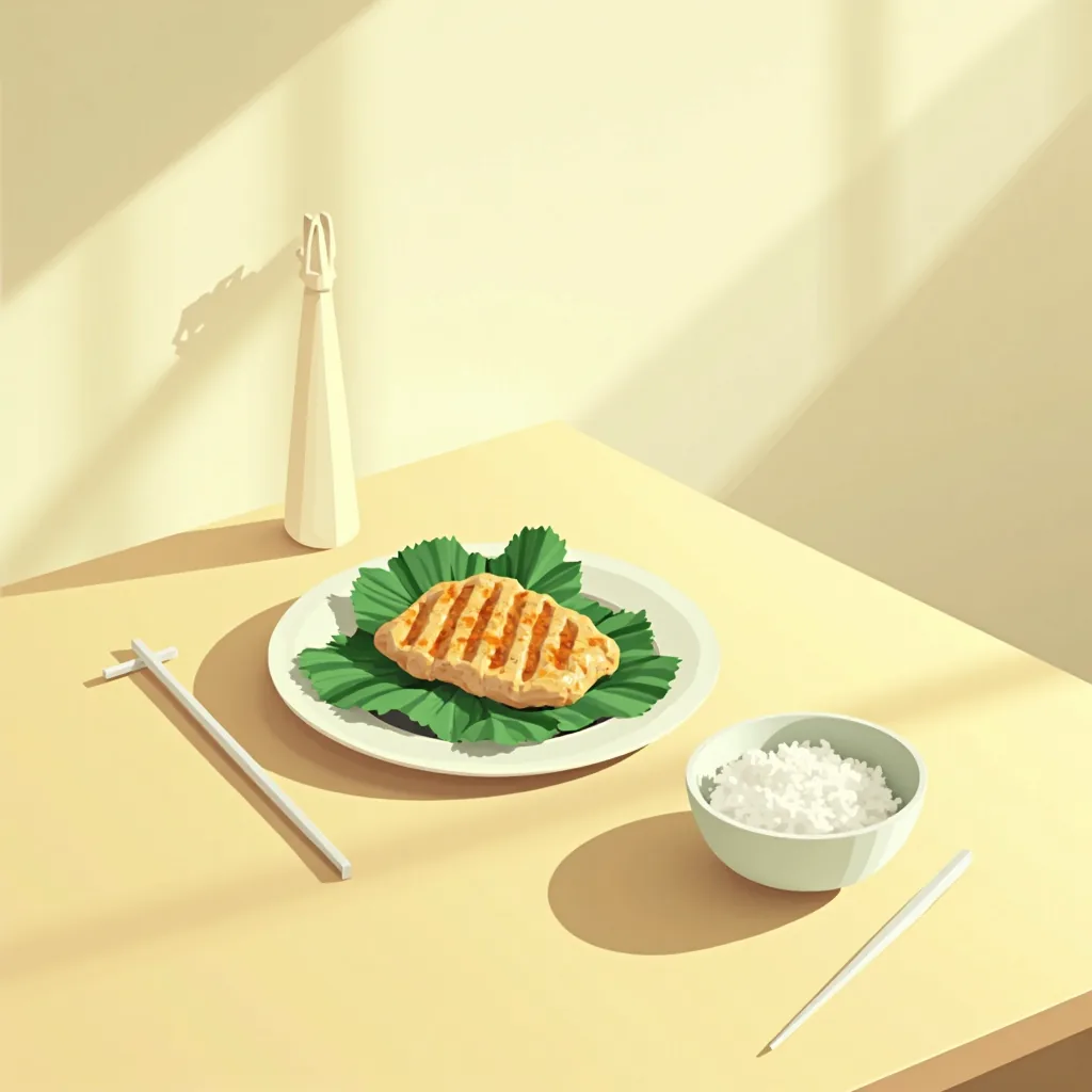 채소와 단백질이 앞에 놓이고 밥이 가장자리로 밀려난 식탁 일러스트