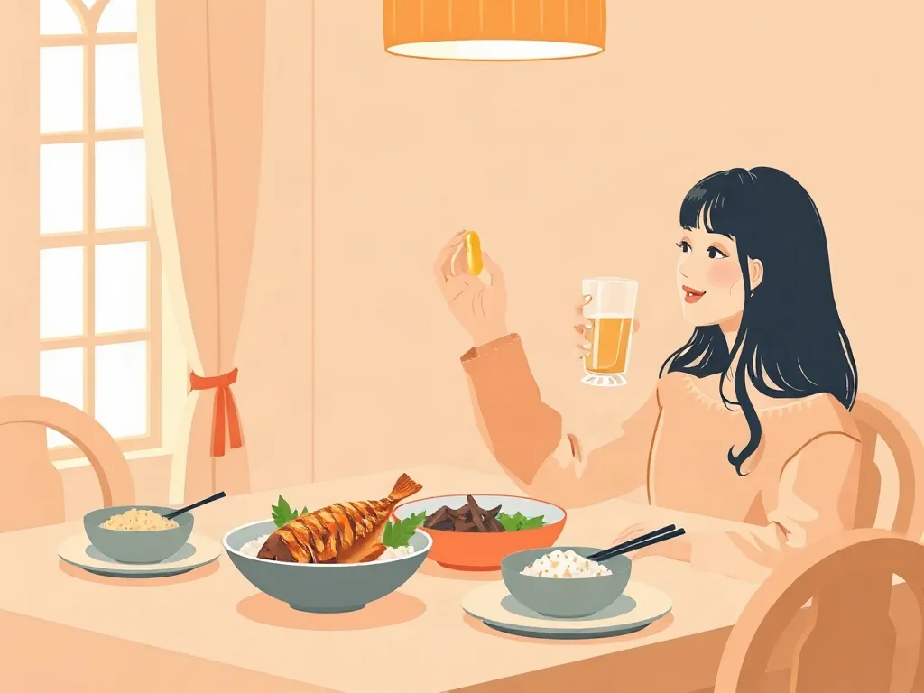 식후 오메가3 복용 일러스트