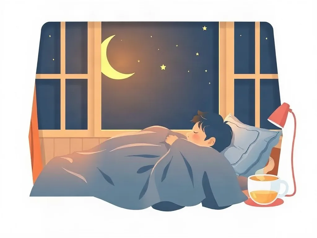 초승달 아래 담요를 덮고 푹 자는 사람