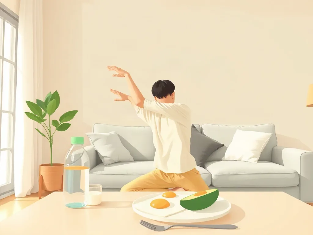 아침 스트레칭과 건강식 일러스트