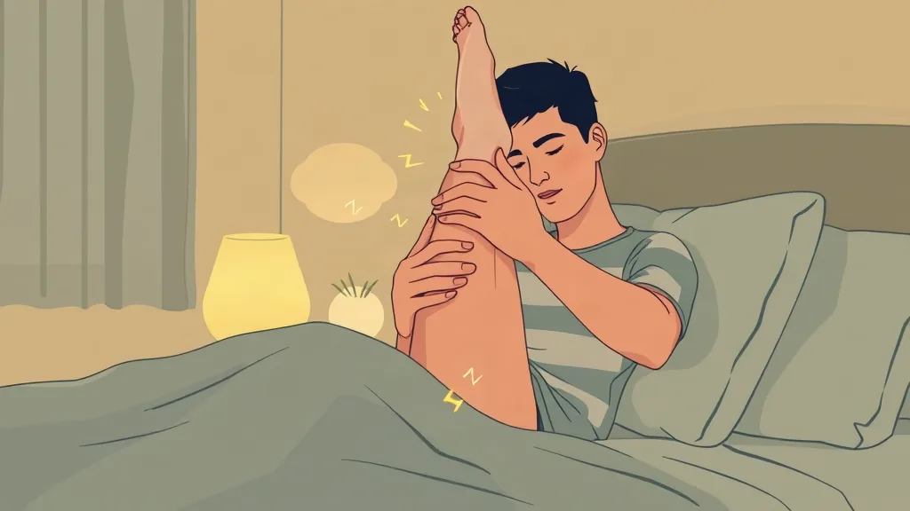 밤에 종아리 경련을 일으킨 다리를 붙잡고 앉은 사람의 일러스트