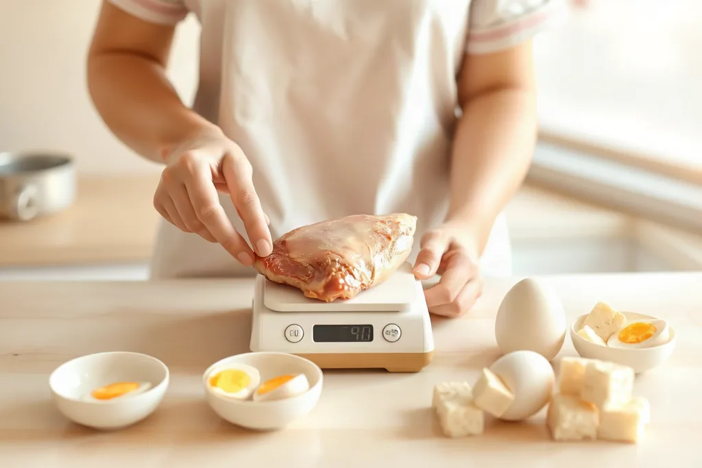 닭가슴살 무게 재는 모습