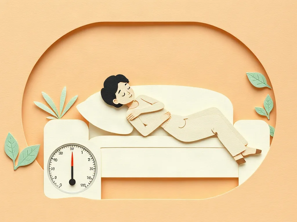 멈춘 저울 옆에서 쉬고 있는 사람의 따뜻한 홈 인테리어 일러스트